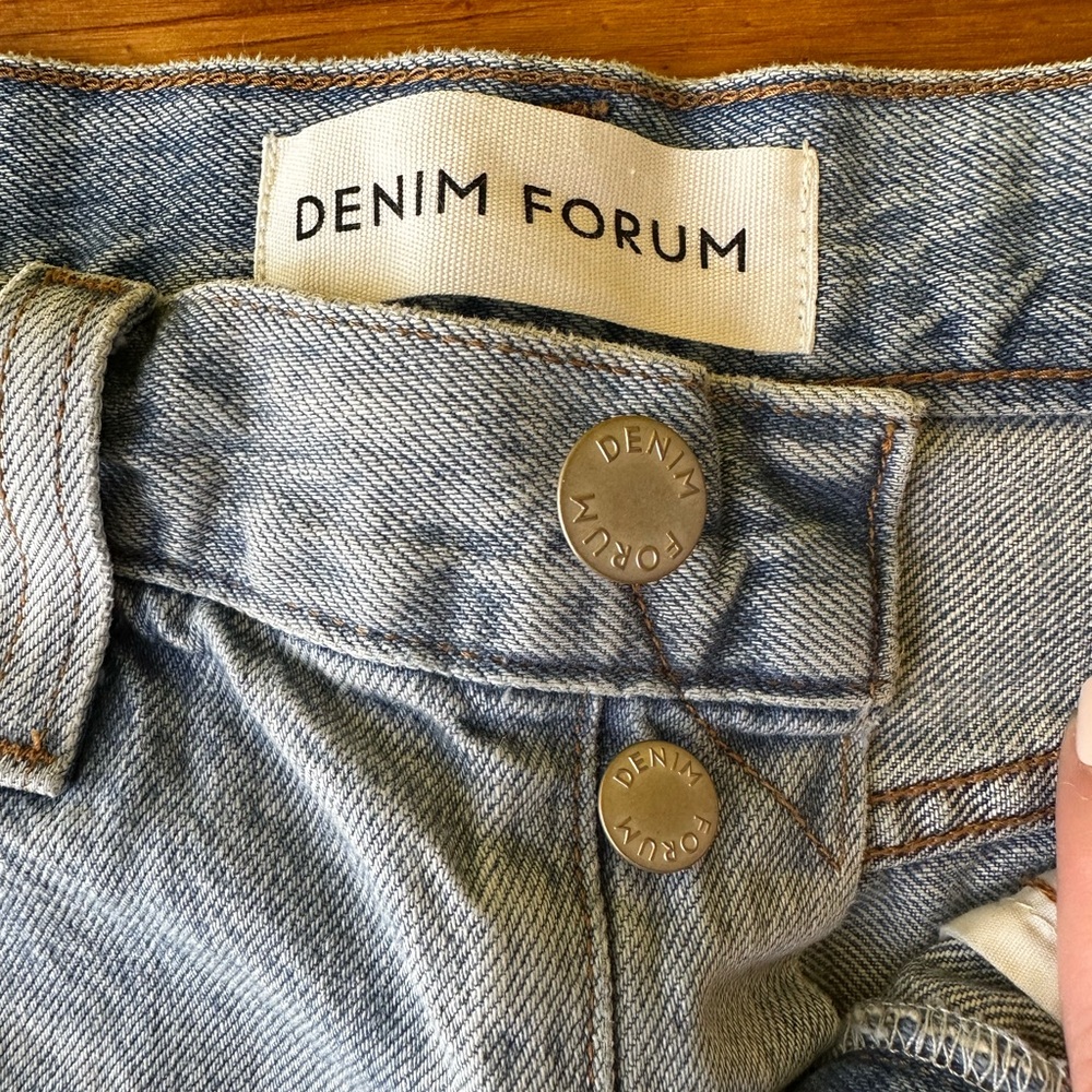 Denim Forum Light Blue High-Waist Cutoff Jean Shorts - Picture 7 of 7